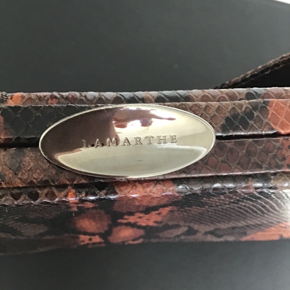 Lamarthe Paris vintage snake print brow/multi coloured leather handbag - Picture 3 of 8